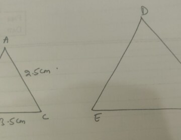 Triangles : ∆ABC ~ ∆DEF. If AB = 4 cm, BC = 3.5 cm, CA = 2.5 cm and DF = 7.5 cm, find the perimeter of ∆DEF.
