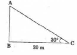 In the given figure, the angle of elevation of the top of a tower from a point C on the ground, which is 30 m away from the foot of the tower, is 30°. Find the height of the tower.