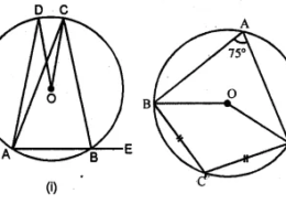 Question 11. (a) In the figure (i) given below, O is the centre of the circle. If ∠COD = 40° and ∠CBE = 100°, then find : (i) ∠ADC (ii) ∠DAC (iii) ∠ODA (iv) ∠OCA. (b) In the figure (ii) given below, O is the centre of the circle. If ∠BAD = 75° and BC = CD, find : (i) ∠BOD (ii) ∠BCD (iii) ∠BOC (iv) ∠OBD