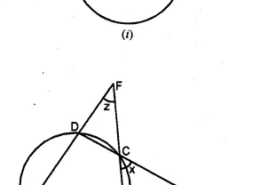 Question 8. (a) In the figure (i) given below, AB is a diameter of the circle. If ∠ADC = 120°, find ∠CAB. (b) In the figure (ii) given below, sides AB and DC of a cyclic quadrilateral ABCD are produced to meet at E, the sides AD and BC are produced to meet at F. If x : y : z = 3 : 4 : 5, find the values of x, y and z.