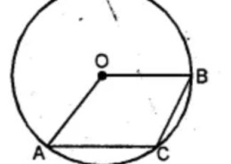 Question 9 (b) In the figure (ii) given below, C is a point on the minor arc AB of the circle with centre O. Given ∠ACB = p°, ∠AOB = q°, express q in terms of p. Calculate p if OACB is a parallelogram.