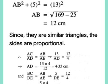ABC is a right angled triangle with ∠ABC=90 o . D is any point on AB and DE is perpendicular to AC. Prove that : (i) △ADE∼△ACB. (ii) If AC=13cm, BC=5cm and AE=4cm. Find DE and AD. (iii) Find, area of △ADE: area of quadrilateral BCED
