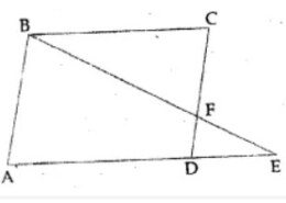 In the figure given below, E is a point on the side AD produced of a parallelogram ABCD and BE intersects CD at F. Show that △ABE∼△CFB.