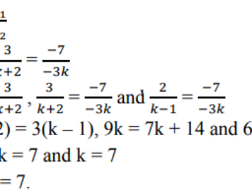 Find the value of k for which the system of linear equations has an infinite number of solutions: 2x+3y=7, (k-1)x+(k+2)y=3k