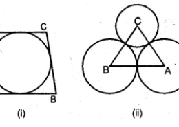 Question 11. (a) In the figure (i) given below, the sides of the quadrilateral touch the circle. Prove that AB + CD = BC + DA. (b) In the figure (ii) given below, ABC is triangle with AB = 10cm, BC = 8cm and AC = 6cm (not drawn to scale). Three circles are drawn touching each other with vertices A, B and C as their centres. Find the radii of the three circles