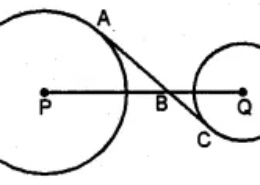 Question 16. In the given figure, AC is a transverse common tangent to two circles with centres P and Q and of radii 6 cm and 3 cm respectively. Given that AB = 8 cm, calculate PQ.