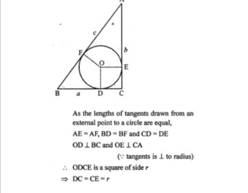 Question 9. (a) If a, b, c are the sides of a right triangle where c is the hypotenuse, prove that the radius r of the circle which touches the sides of the triangle is given by r=(a+b-c)/2