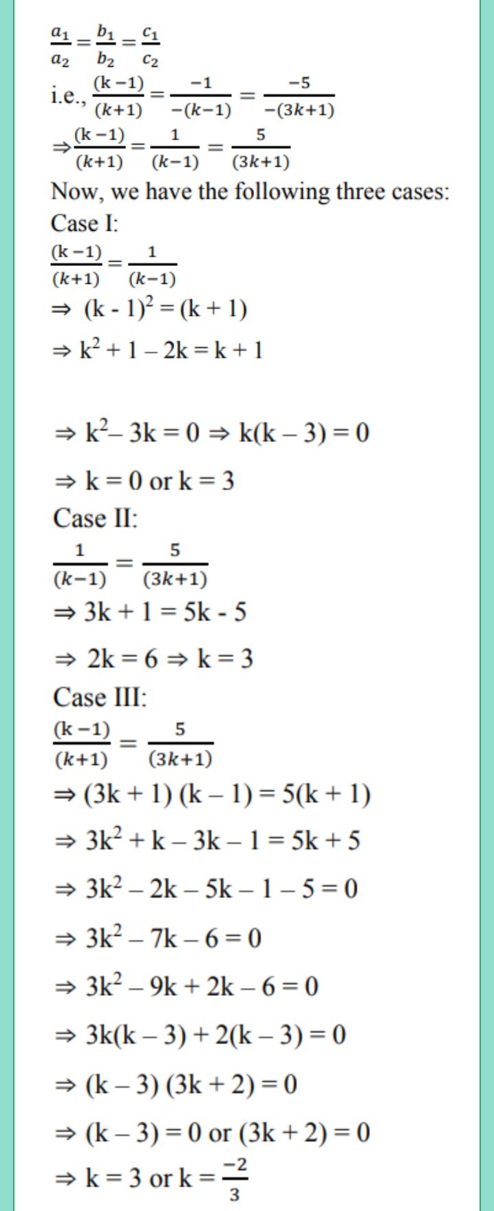 Find The Value Of K For Which The System Of Linear Equations Has An Infinite Number Of Solutions K 1 X Y 5 K 1 X 1 K Y 3k 1 Ask Truemaths