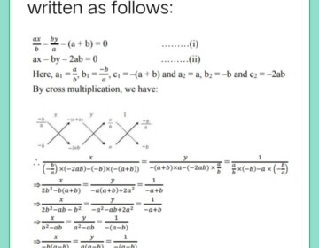 Solve the following systems of equations by using the method of cross multiplication: ax/b-by/a=a+b, ax-by=2ab