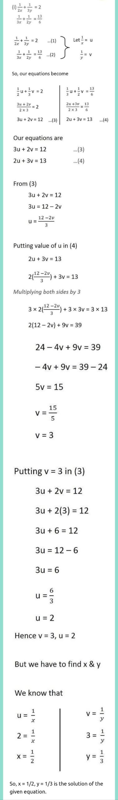 Solve For X And Y 1 2x 1 3y 2 1 3x 1 2y 13 6 Ask Truemaths