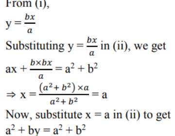 Solve for x and y: x/a-y/b=0, ax+by=a²+b²