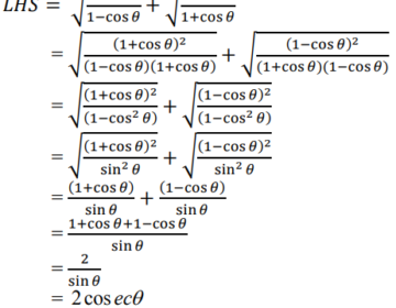 Prove that: √(1+cosθ)/(1-cosθ) + √(1-cosθ)/(1+cosθ) = 2cosecθ