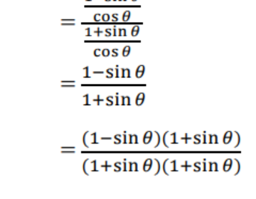 Prove that: (secθ-tanθ)/(secθ+tanθ) = cos²θ/(1+sinθ)²