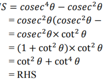 Prove that: cosec^4 θ – cosec^2 θ = cot^4 θ + cot^2 θ