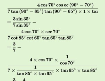 Prove that: 7cos55°/3sin35° – [4(cos70°Cosec20°)]/3(tan5°tan25°tan45°tan65°tan85°) = 1