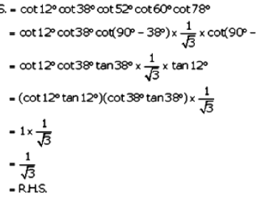 Prove that: cot12° cot38° cot52° cot60° cot78° = 1/√3