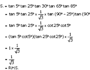 Prove that: tan5° tan25° Tan30° tan65° tan85° = 1/√3