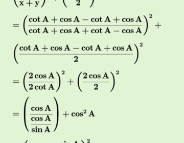 If x=cotA+cosA and cotA-cosA, prove that …. (x-y/x+y)^2 +( x-y/2)^2 =1