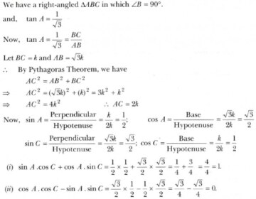 In triangle ABC, right-angled at B, if tanA= 1/√3, prove that (i) sinAcosC+cosAsinC =1 (ii) cosAcosC−sinAsinC=0