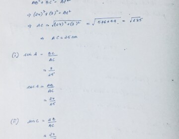 In a ΔABC, right angled at B, AB=24 cm, BC=7 cm. Find (i) sinA, (ii) cosA (iii) sinC (iv) cosC