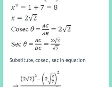 If tanθ=1/√7, show that (cosec^2​θ-sec^2θ)/(cosec^2​θ+sec^2θ) =3/4