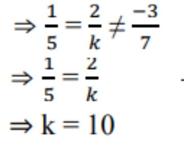 Find k for which the system x+2y=3 and 5x+ky+7=0 is inconsistent.