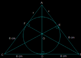 A triangle ABC is drawn to circumscribe a circle of radius 4 cm such that the segments BD and DC into which BC is divided by the point of contact D are of lengths 8 cm and 6 cm respectively (see Fig. 10.14). Find the sides AB and AC. Q.12