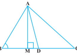 In Figure, AD is a median of a triangle ABC and AM ⊥ BC. Prove that : (ii) AB2 = AD2 – BC.DM + 2 (BC/2) 2 Q.5(2)