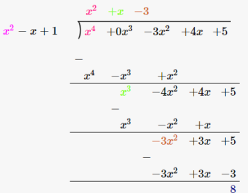 Divide the polynomial p(x) by the polynomial g(x) and find the quotient and remainder in each of the following: (ii) p(x) = x4-3×2+4x+5 , g(x) = x2+1-x Q.1(2)