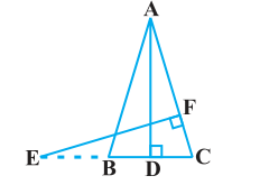 In the following figure, E is a point on side CB produced of an isosceles triangle ABC with AB = AC. If AD ⊥ BC and EF ⊥ AC, prove that ΔABD ~ ΔECF. Q.11