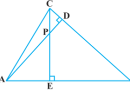 In the figure, altitudes AD and CE of ΔABC intersect each other at the point P. Show that:(ii) ΔABD ~ ΔCBE Q.7(2)