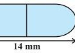 A medicine capsule is in the shape of a cylinder with two hemispheres stuck to each of its ends. The length of the entire capsule is 14 mm and the diameter of the capsule is 5 mm. Find its surface area Q.6