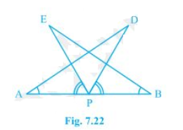 AB is a line segment and P is its mid-point. D and E are points on the same side of AB such that BAD = ABE and EPA = DPB (see Fig. 7.22). Show that (i) ΔDAP ΔEBP (ii) AD = BE . Q.7