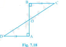 AD and BC are equal perpendiculars to a line segment AB (see Fig. 7.18). Show that CD bisects AB.Q.3