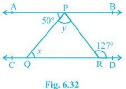 In Fig. 6.32, if AB CD, APQ = 50° and PRD = 127°, find x and y. Q.5