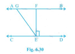 In Fig. 6.30, if AB CD, EF ⊥ CD and GED = 126°, find AGE, GEF and FGE. Q.3