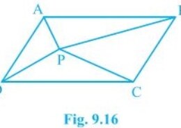 In Fig. 9.16, P is a point in the interior of a parallelogram ABCD. Show that (i) ar(APB) + ar(PCD) = ½ ar(ABCD) (ii) ar(APD) + ar(PBC) = ar(APB) + ar(PCD) [Hint : Through P, draw a line parallel to AB. Q.4
