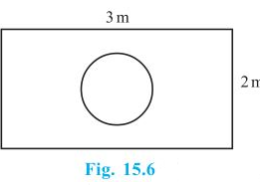Suppose you drop a die at random on the rectangular region shown in Fig. 15.6. What is the probability that it will land inside the circle with diameter 1m? Q.20