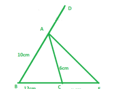 In the figure, AE is the bisector of the exterior ∠CAD meeting BC produced in E. If AB = 10 cm, AC = 6 cm and BC = 12 cm, find CE.