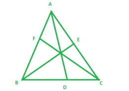 D and E are the points on sides BC, CA and AB respectively. of a ΔABC such that AD bisects ∠A, BE bisects ∠B and CF bisects ∠C. If AB = 5 cm, BC = 8 cm, and CA = 4 cm, determine AF, CE, and BD.